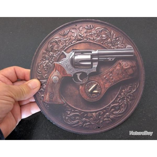 REVOLVER SANS MARQUE PLAQUE DECORATIVE ALUMINIUM VINTAGE DIAMETRE 20 CM