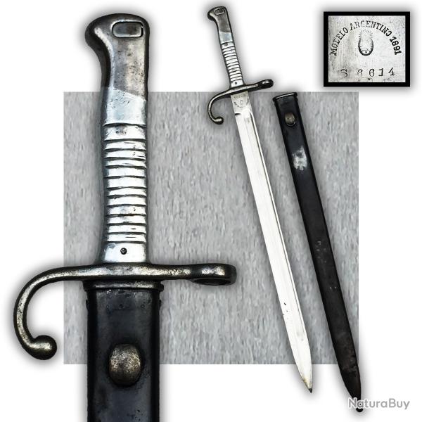 TRES RARE BAIONNETTE / SABRE COURT MODELO ARGENTINO 1891 ARGENTINE XIX ORIGINAL