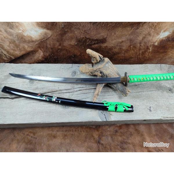 KATANA VÉRITABLE SABRE FORGÉ A LA MAIN EN ACIER 1095 AIGUISÉE GALUCHAT NATUREL VERT