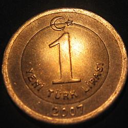 turquie piece de 1 lirasi 2007 ttb diametre 26,4 mm
