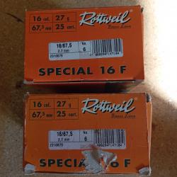 Vend 2 boites de 25 cartouches calibre 16 numéro 6