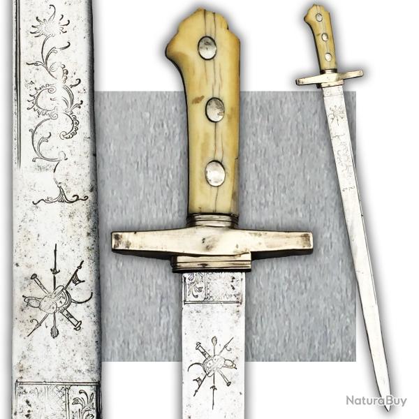 RARISSIME & SUPERBE SABRE COURT DE CHASSE FRANCAIS LAME GRAVE XVIII ORIGINAL