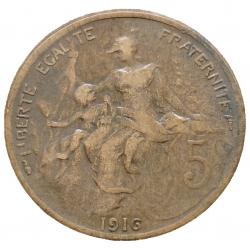 Monnaie France - 1916 - 5 centimes Daniel-Dupuis (Grade : TB) - Ref N0034