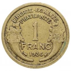 Monnaie France - 1936 - 1 franc Morlon Cupro-aluminium (Grade : AB) -Ref N0039