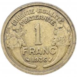 Monnaie France - 1936 - 1 franc Morlon Cupro-aluminium (Grade : TB) -Ref N0087