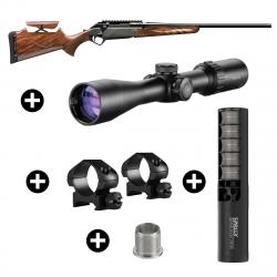 Pack affût Benelli Lupo Bois avec busc + Lunette Hawke Vantage 3-9x42 + Modérateur Hausken JD224 Lit