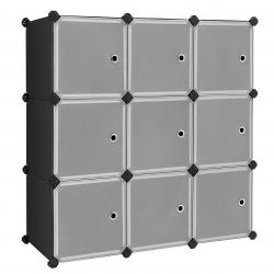 Étagère de rangement 9 casiers armoire en plastique avec porte diy stable assemblage facile noir 12