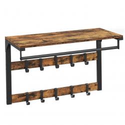 Porte-manteaux mural vestiaire flottant avec 10 crochets en 2 rangs étagère de rangement 65 x 30 x