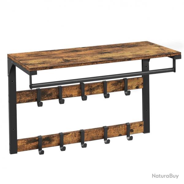 Porte-manteaux mural vestiaire flottant avec 10 crochets en 2 rangs étagère de rangement 65 x 30 x