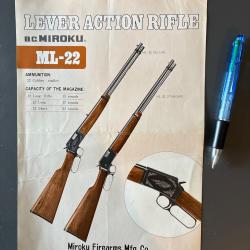 Feuillet publicitaire carabine à levier MIROKU ML-22 lever action rifle