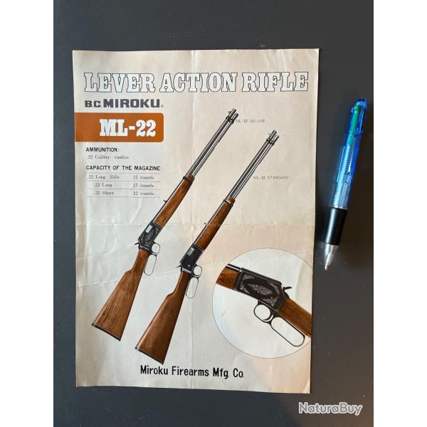 Feuillet publicitaire carabine  levier MIROKU ML-22 lever action rifle