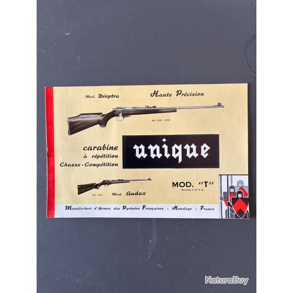 Catalogue, carabine, unique,  modle dioptra et audax modle t 22lr  short 22 magnum