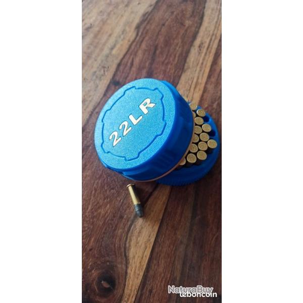 Bote  munitions 22lr bleue et laiton, design pratique et robuste. Feinwerkbau CZ Tikka Rossi.