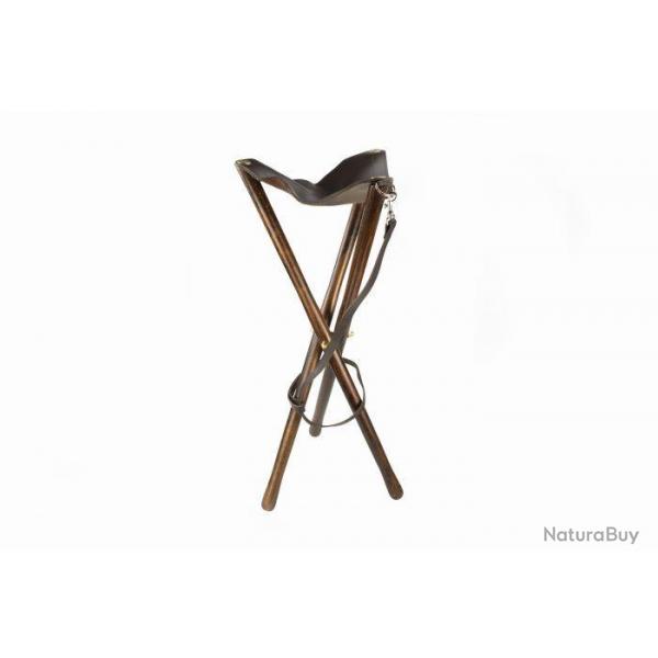 TREPIED HATIER 65CM PIEDS BOIS sige CUIR MARRON AVEC BRETELLE