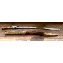 GRAND SABRE OTTOMAN YATAGAN XIX BELLE PIECE ANCIENNE POIGNÉE MORSE