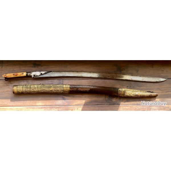 GRAND SABRE OTTOMAN YATAGAN XIX BELLE PIECE ANCIENNE POIGNE MORSE