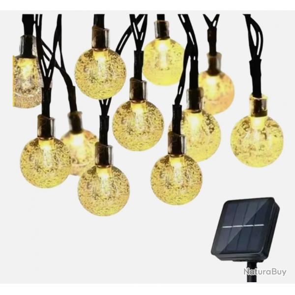 Guirlande Solaire Extrieur Cristal 8 Modes tanche IP65 Fte Jardin Blanc Chaud 12 m - 100 led