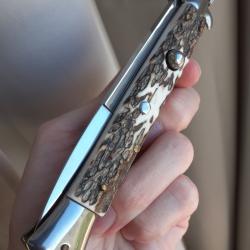 Couteau automatique italien cran d'arrêt stiletto franck beltrame bois de cerf