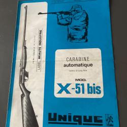 Notice dépliant carabine automatique x51 x-51 bis unique