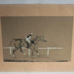 Dessin original Cheval de course Jockey XIXe siècle