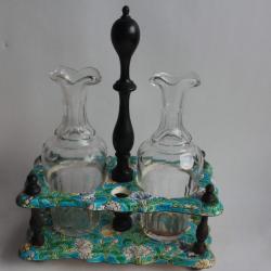 Serviteur huile/vinaigre émaux cloisonnés céramique