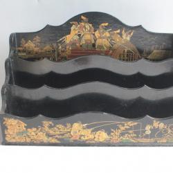 Porte courrier papier mâché laqué Napoléon III Chine