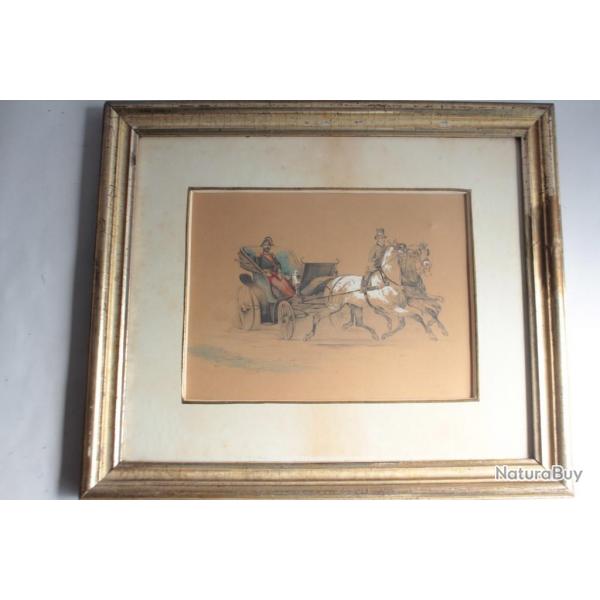 Dessin original attelage militaire Jeanneret 1845 XIXe sicle