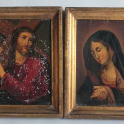Peinture huile sur métal Christ Vierge XIXe siècle