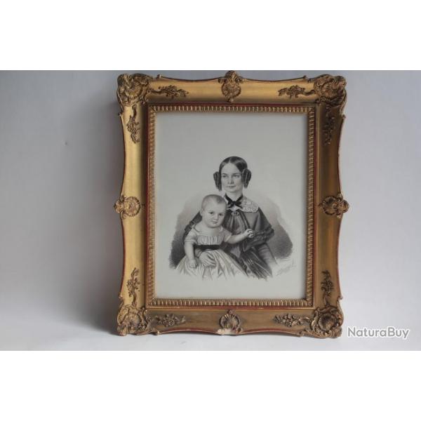 Dessin original crayon enfant Suisse Schweizer-Hirzel XIXe sicle
