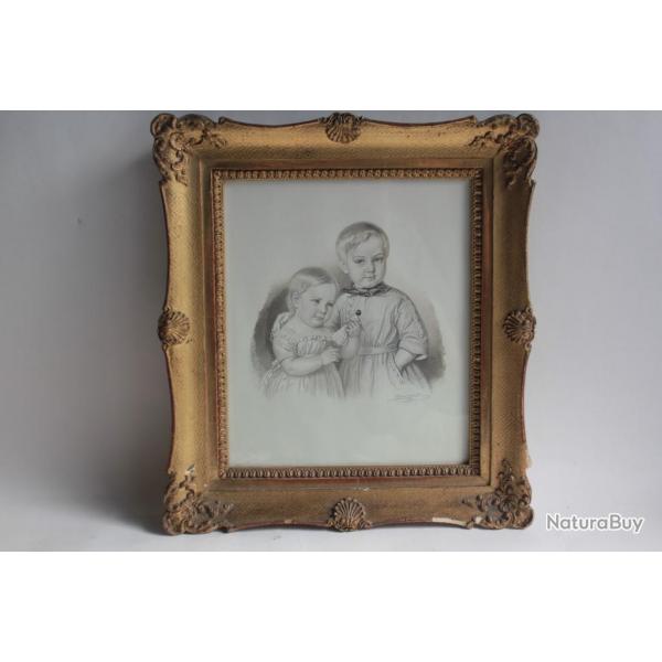 Dessin original crayon enfant Suisse Schweizer-Hirzel XIXe sicle