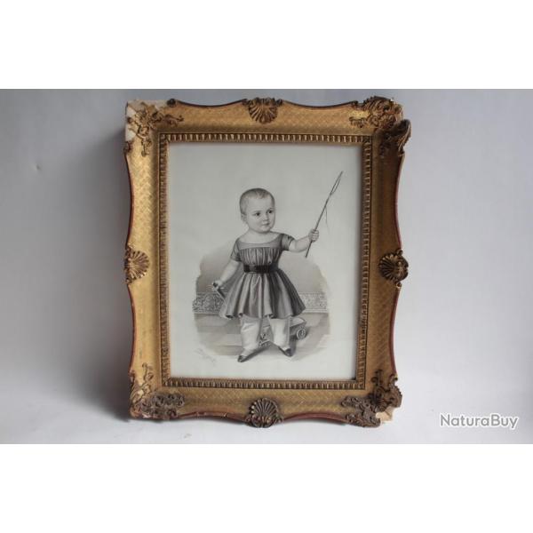 Dessin original crayon enfant Suisse Schweizer-Hirzel XIXe sicle