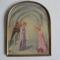 Peinture miniature Annonciation Vierge Marie d'après Fra Angelico