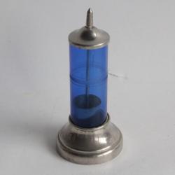 Porte cure-dents en verre bleu et métal argenté