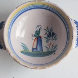 Ancien Bol à oreilles faïence HR Quimper