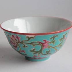 Bol porcelaine turquoise Fleurs Guangxu Chine