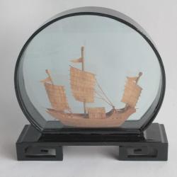 Diorama bateau liège sculpté Chine