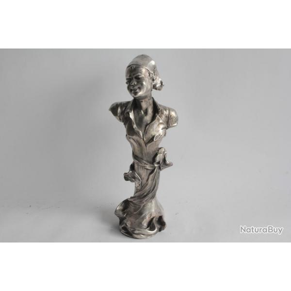 Sculpture buste mtal argent colon du XVIIIe sicle
