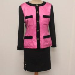 CHANEL Tailleur tweed noir et soie rose vintage Fall 1988 T40