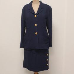 CHANEL Boutique Tailleur tweed bleu marine vintage Femme T40