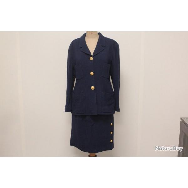 CHANEL Boutique Tailleur tweed bleu marine vintage Femme T40