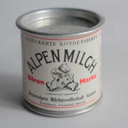 Boîte lait en poudre tôle lithographiée Échantillon Alpen Milch