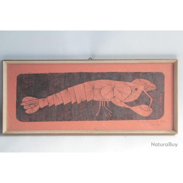 Lithographie originale crevisse Pierre Reymond 1960