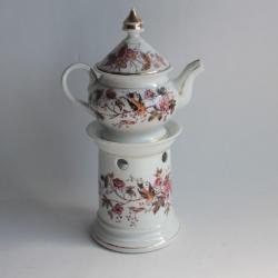 Tisanière porcelaine fleurs oiseaux XIXe siècle