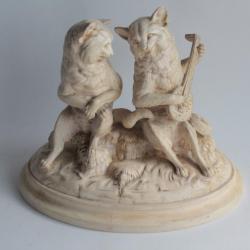 Alfred Puschel Sculpture plâtre Chats ménestrels