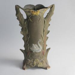 Vase soliflore porcelaine biscuit Cygne Art Nouveau