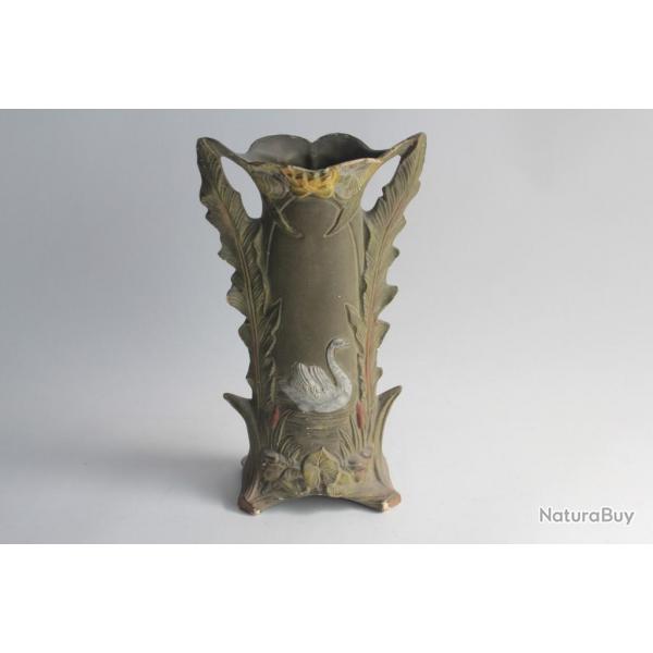 Vase soliflore porcelaine biscuit Cygne Art Nouveau