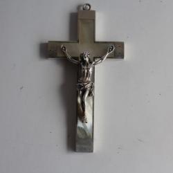 Ancienne Croix Crucifixion Argent nacre