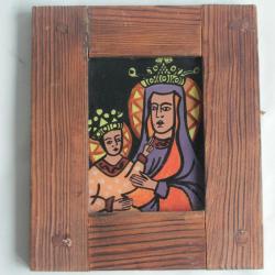 Icône Peinture fixée sous verre Vierge de Czestochowa