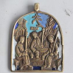 Petite icône de voyage bronze émaillé L'Hospitalité d'Abraham