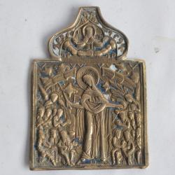 Icône bronze émaillé Protection de la Mère de Dieu Russie XIXe siècle